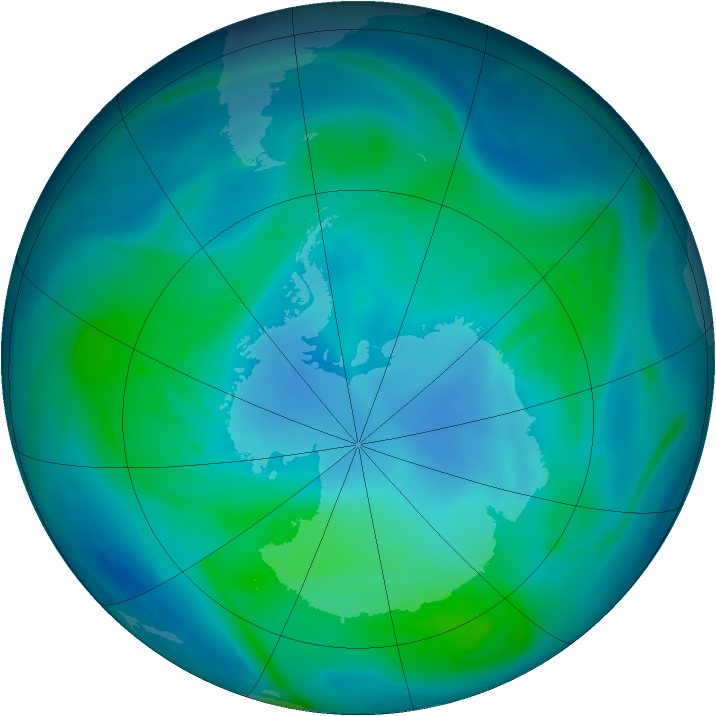 Antarctic ozone map for 02 February 2005